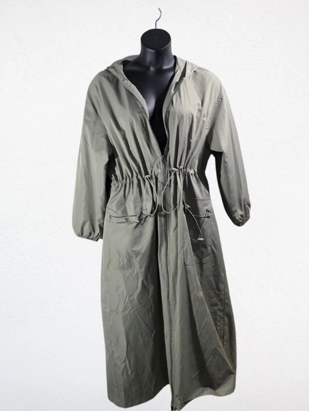 Fashion Nova Olive Hooded Drawstring Trench Coat